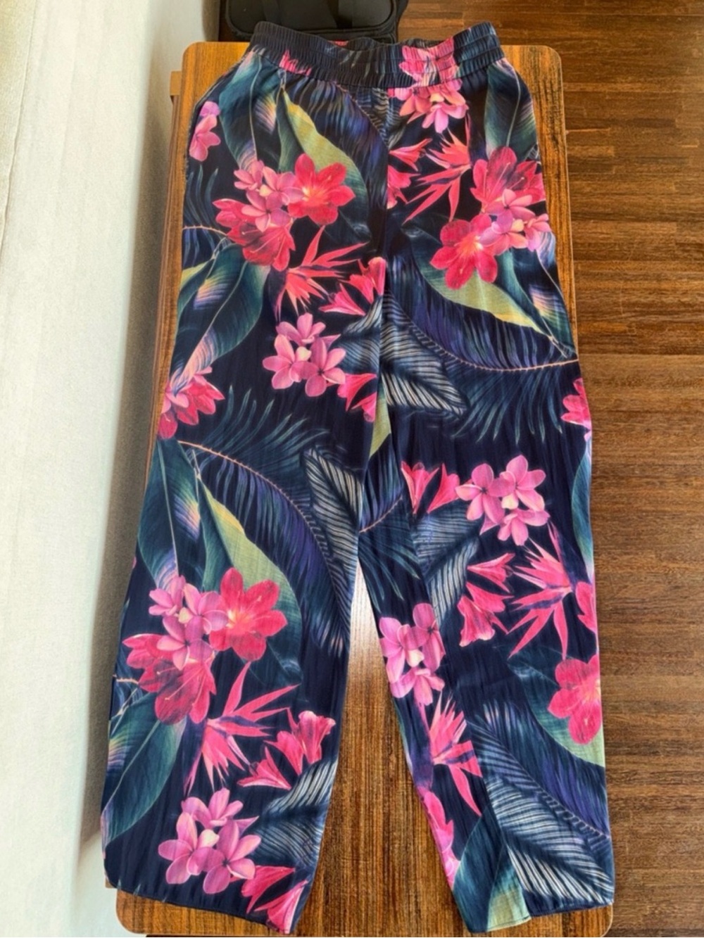 Witchery Navy Wide-Leg Pants with Pink Floral Print